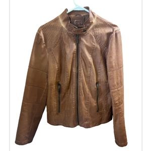 Max Jeans Brand size large women’s faux leather full zip jacket coat, brown